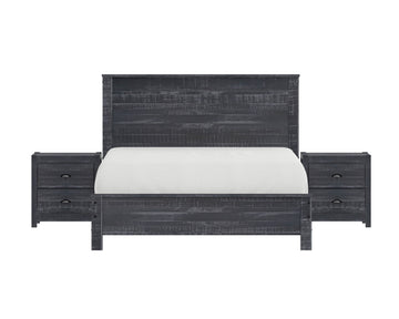 Albany 3 Piece Full Bed Set, Heavy Duty Solid Wood Full Size Bed Frame With Bedside Table Set Of 2, Grey Gray Solid Wood