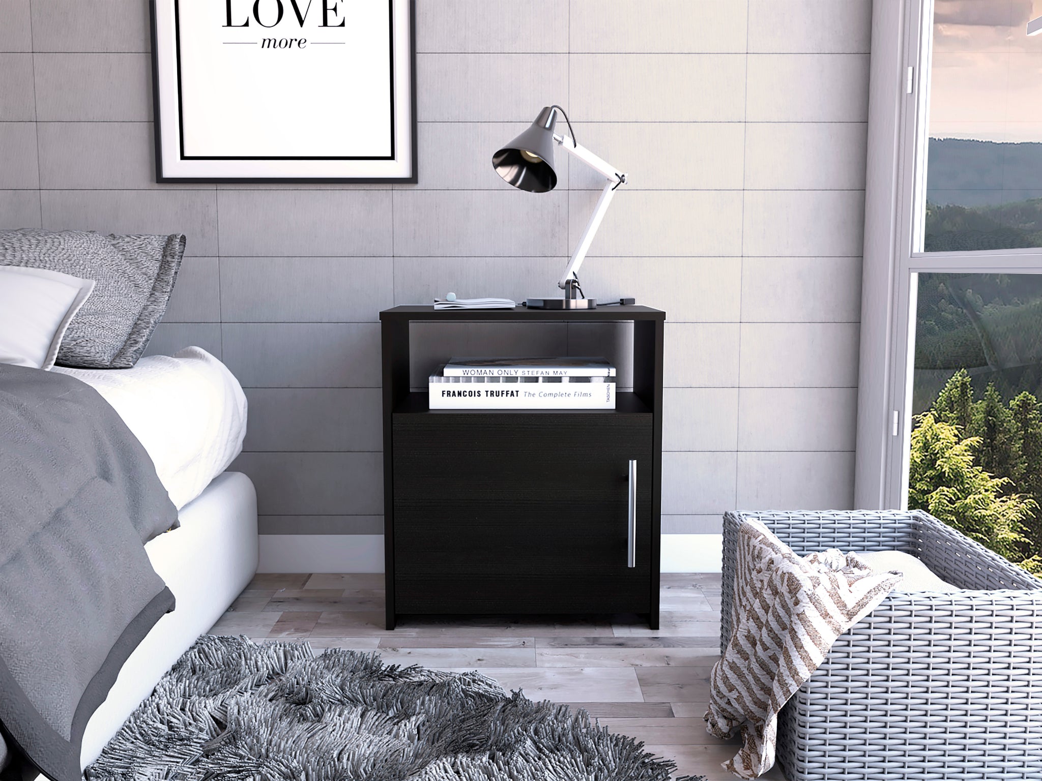 Black Wengue 1 Shelf Nightstand Black Particle Board