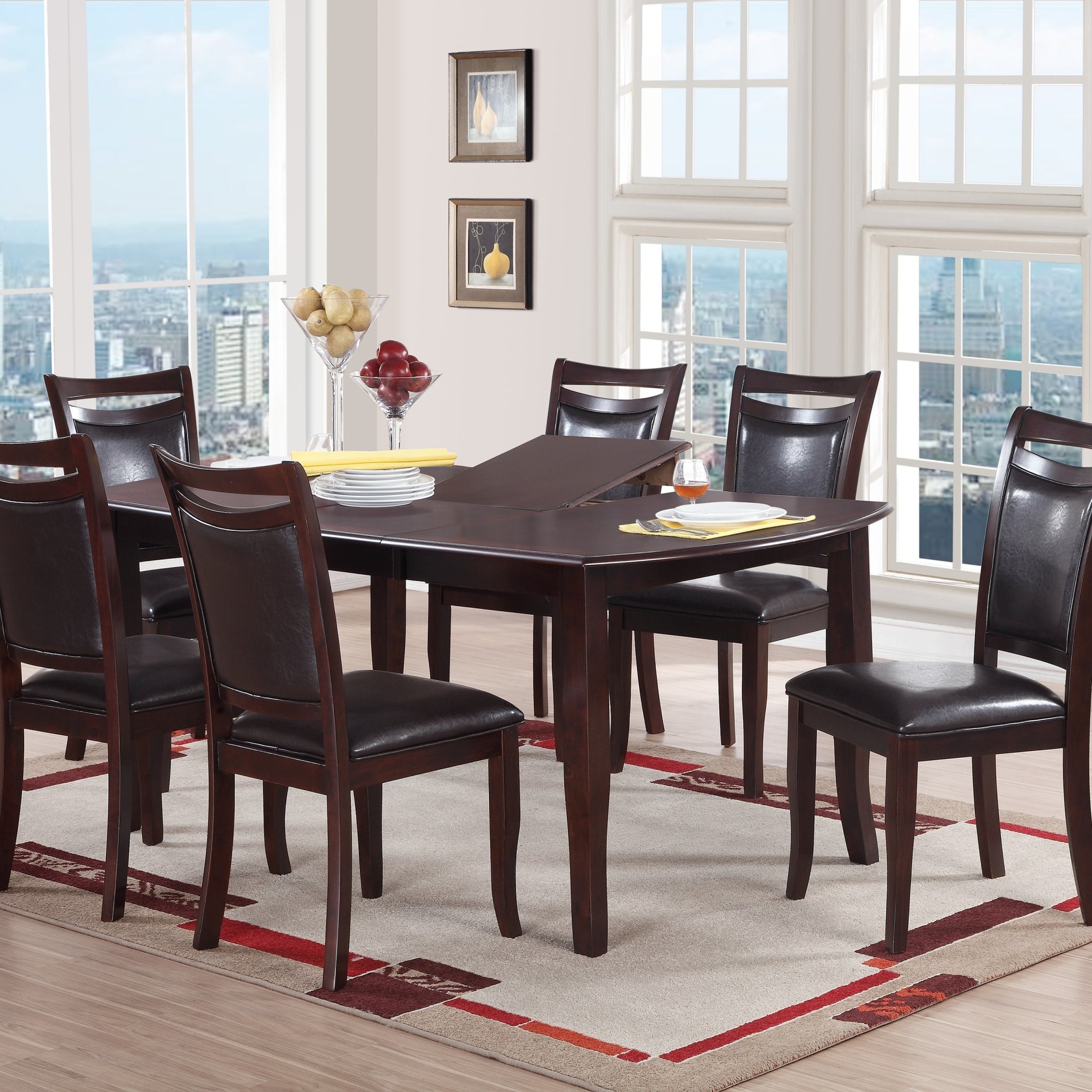 Dining Room Furniture Dark Brown Dining Table W Butterfly Leaf 6X Side Chairs Wooden Top 7Pc Set Rectangular Table Contemporary Dark Brown Dining Room Contemporary,Modern Rubber Wood