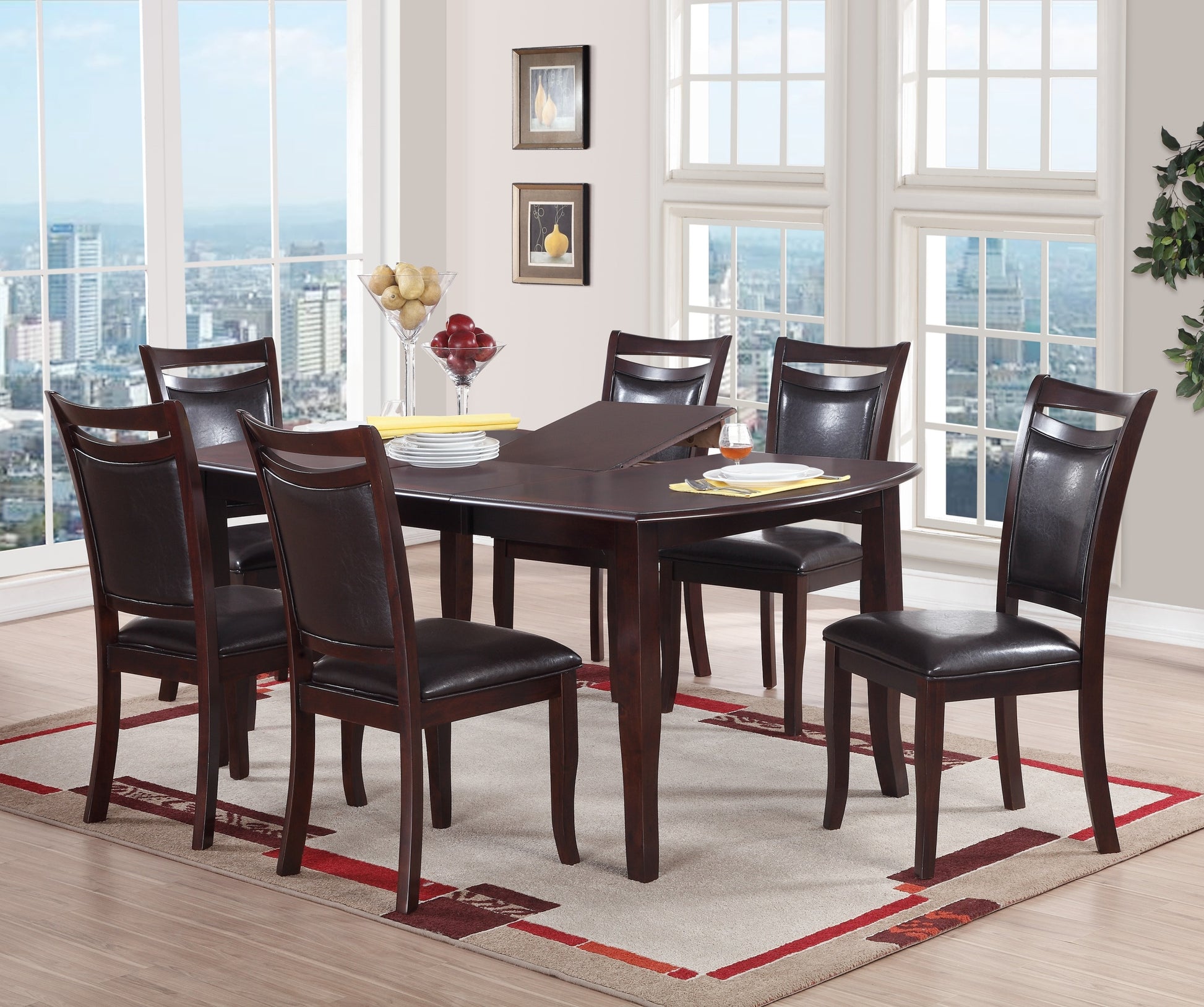 Dining Room Furniture Dark Brown Dining Table W Butterfly Leaf 6X Side Chairs Wooden Top 7Pc Set Rectangular Table Contemporary Dark Brown Dining Room Contemporary,Modern Rubber Wood