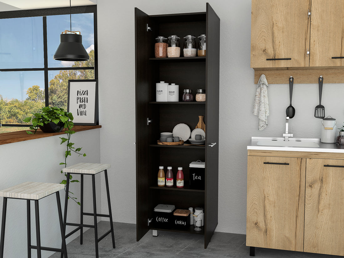 Nalani Rectangle Pantry Cabinet Black Wengue Black Particle Board