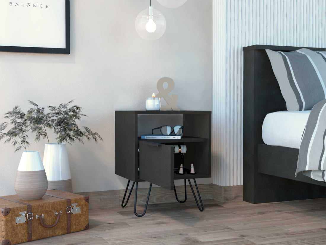 Black Wengue 1 Shelf 1 Drawer Nightstand Black Particle Board
