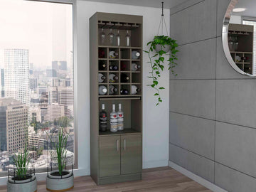 Smokey Oak 16 Bottle 1 Shelf Bar Cabinet Beige Particle Board