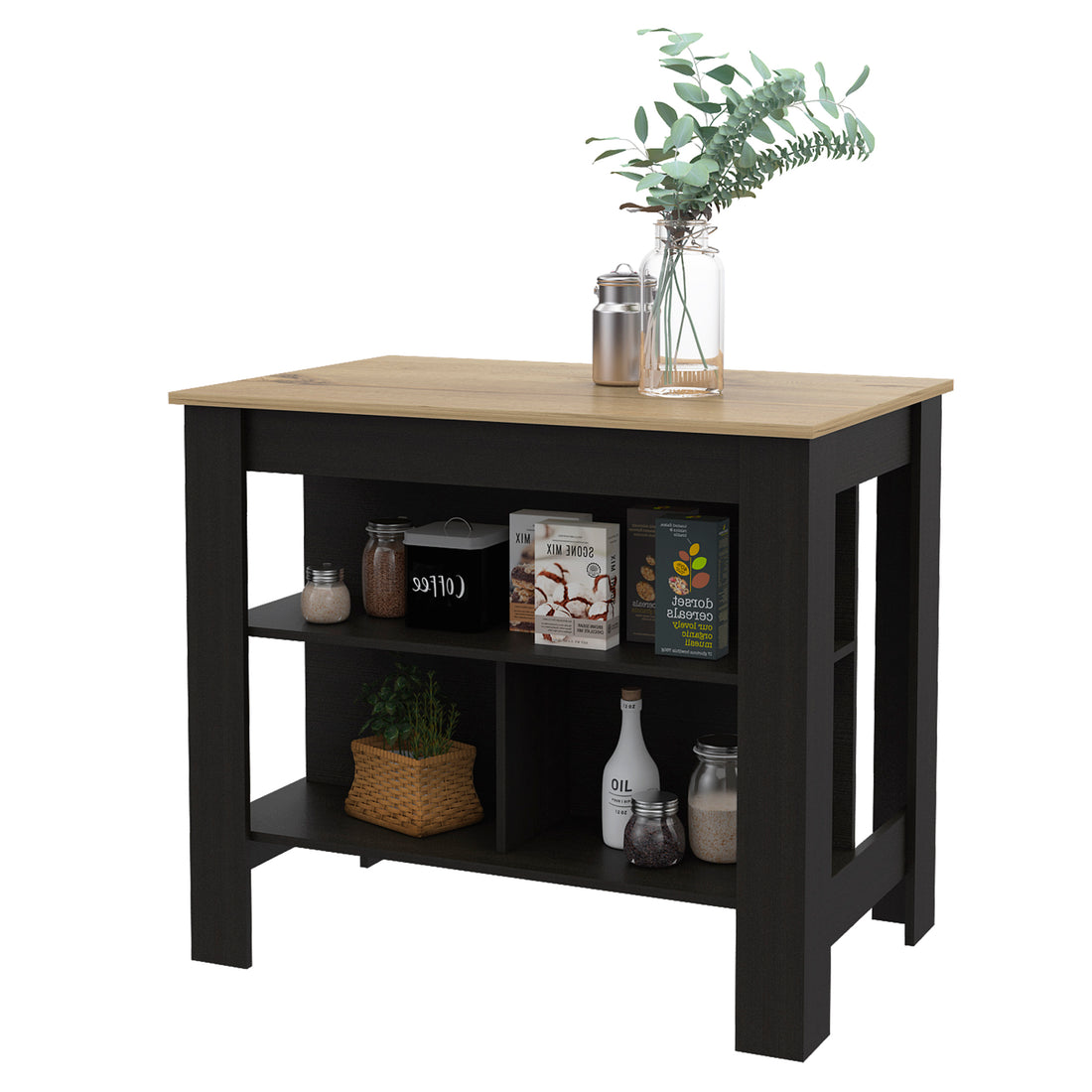 Rockaway 3 Shelf Kitchen Island Black Wengue And Light Oak Black Particle Board