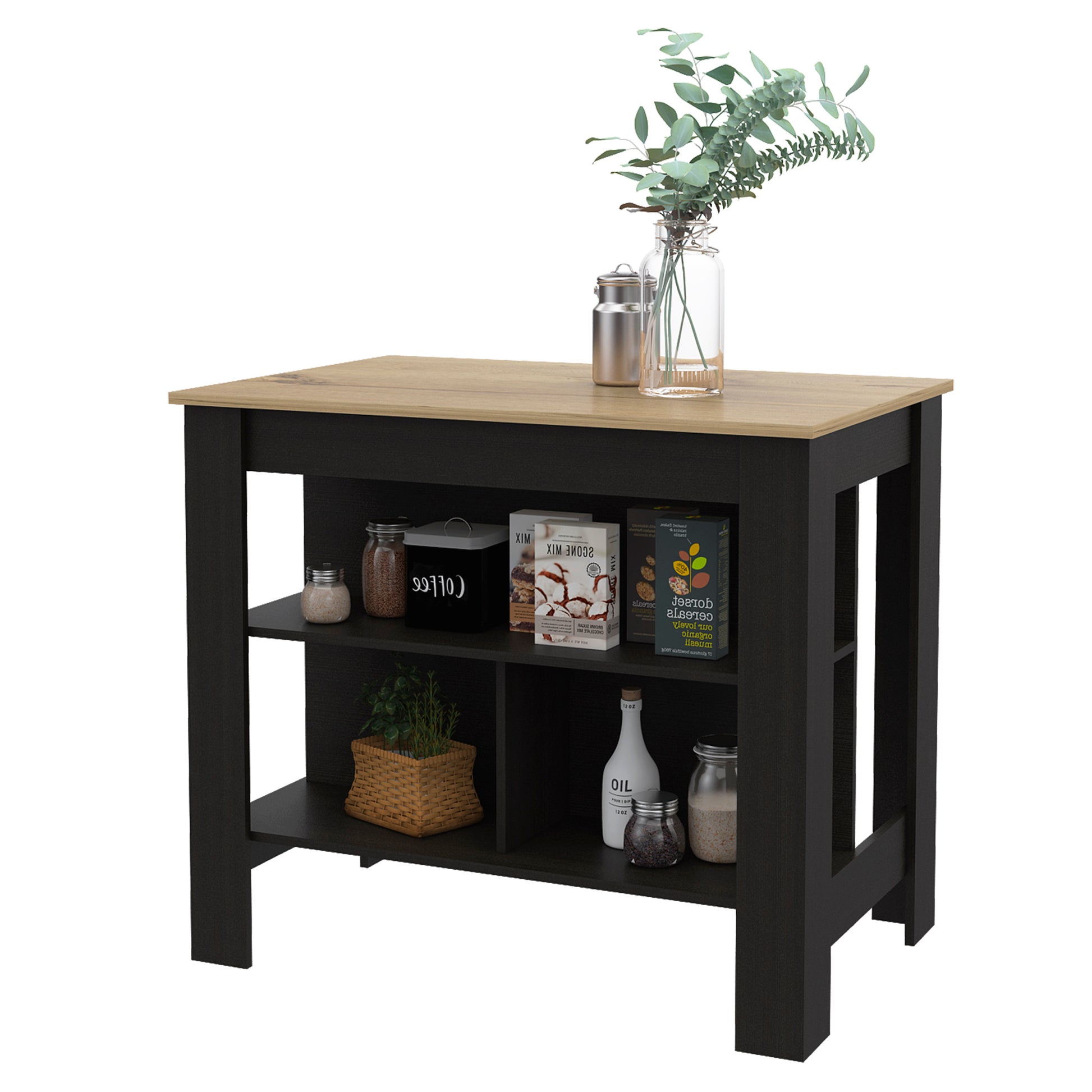 Rockaway 3 Shelf Kitchen Island Black Wengue And Light Oak Black Particle Board