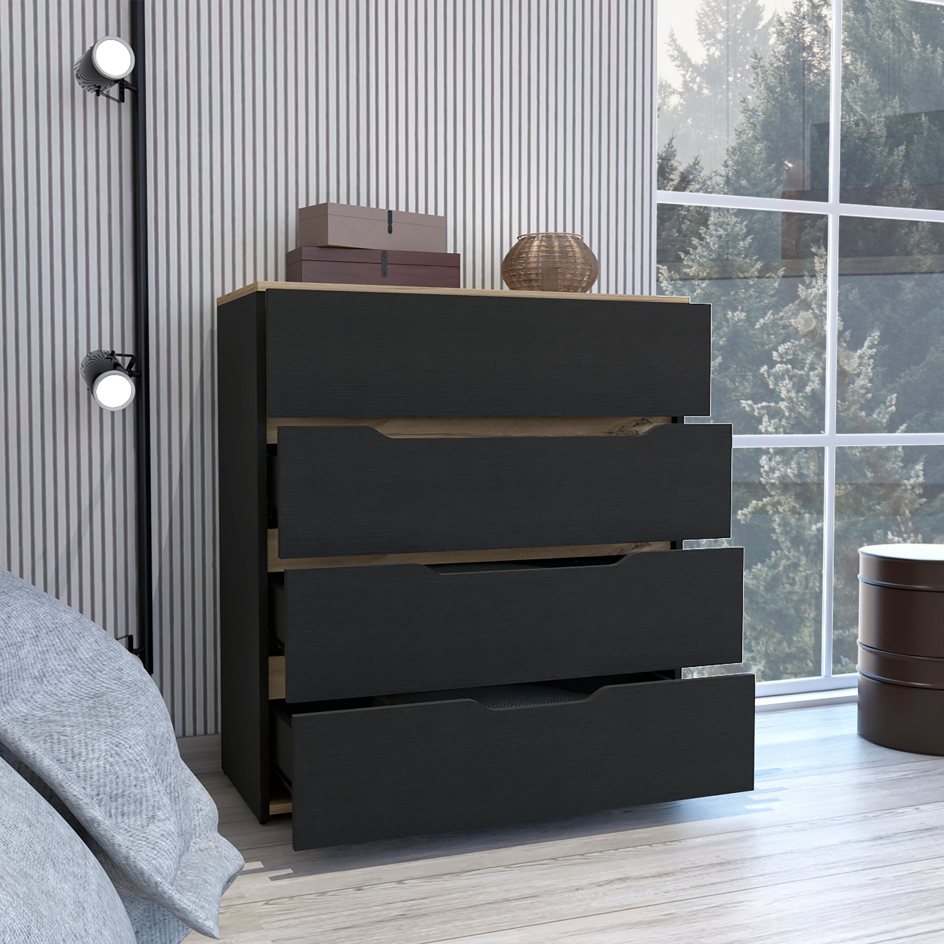 Lynbrook 4 Drawer Dresser Black Wengue And Light Oak Black Particle Board