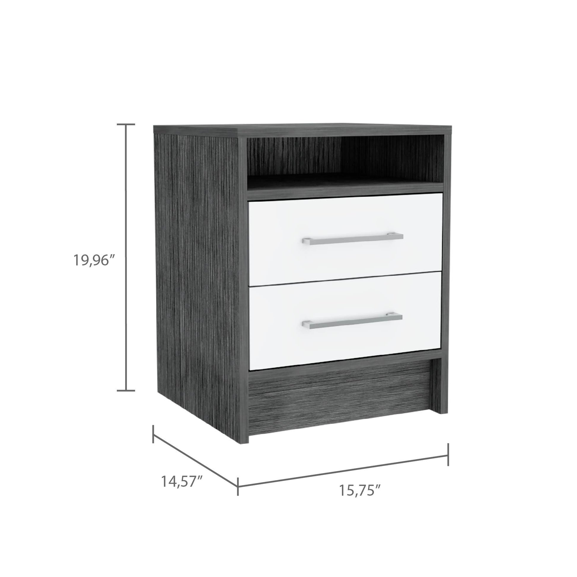 Smokey Oak And White 2 Drawer 1 Shelf Rectangle Nightstand Gray Particle Board