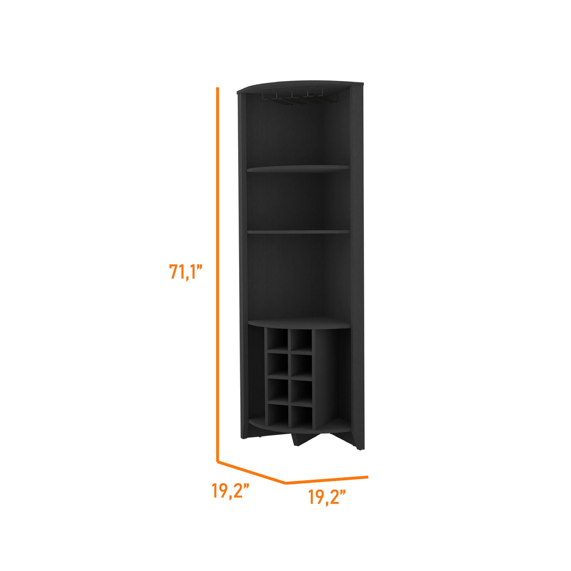 Morgana 8 Bottle 5 Shelf Corner Bar Cabinet Black Wengue Black Particle Board