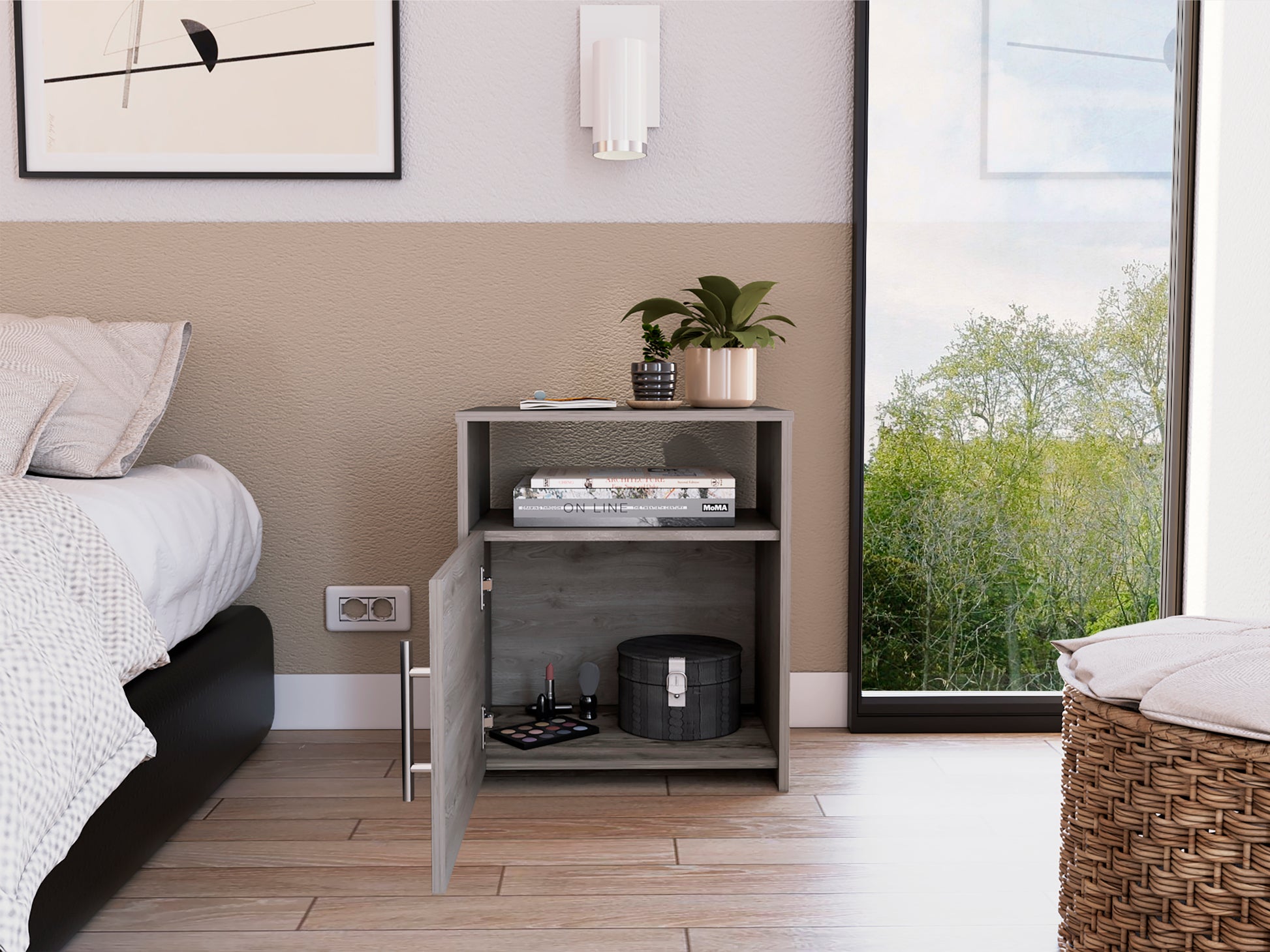 Florian 1 Shelf Nightstand Light Grey Light Gray Particle Board