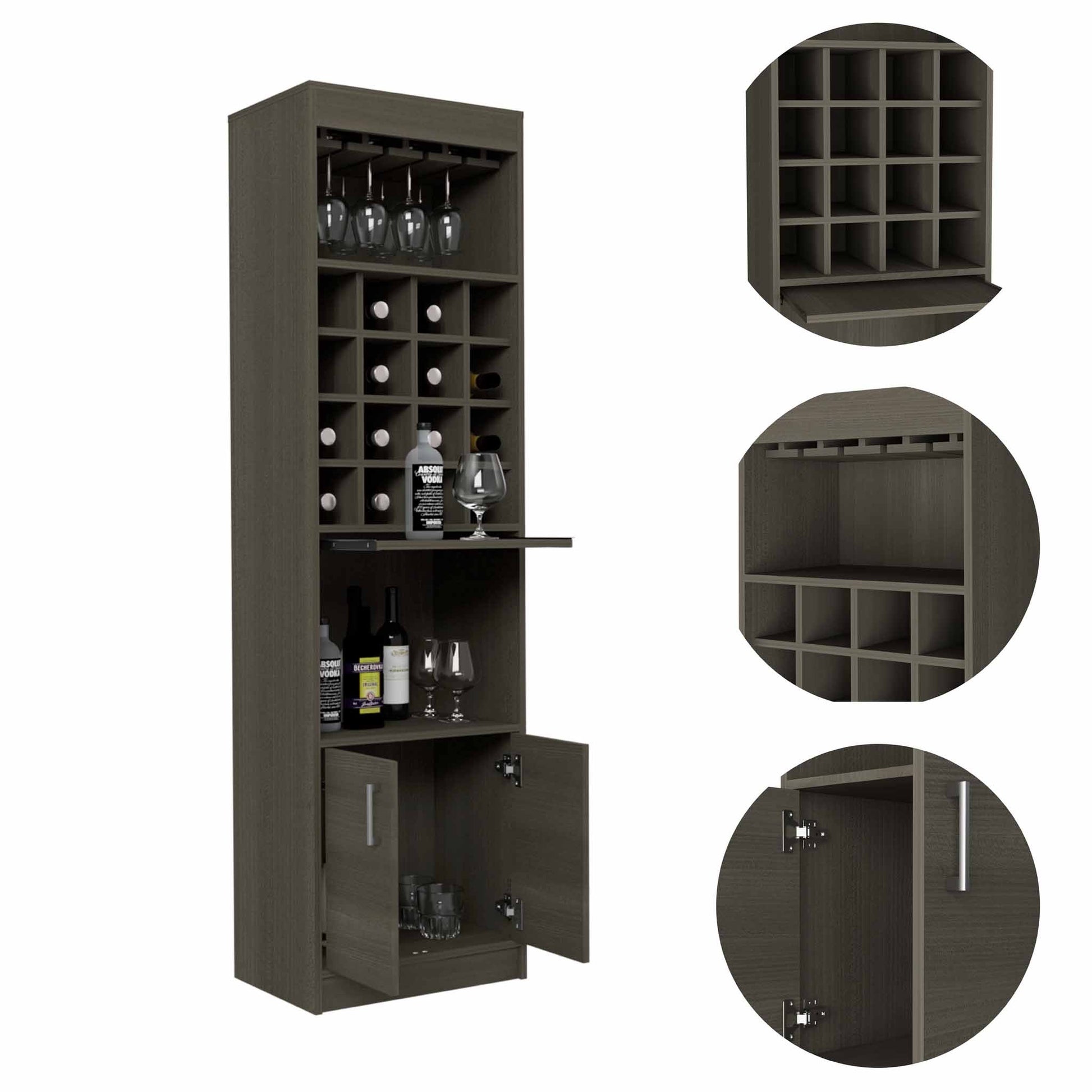 Smokey Oak 16 Bottle 1 Shelf Bar Cabinet Beige Particle Board