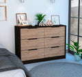 Longhill 6 Drawer Rectangle Dresser Black Wengue And Pine Black Particle Board