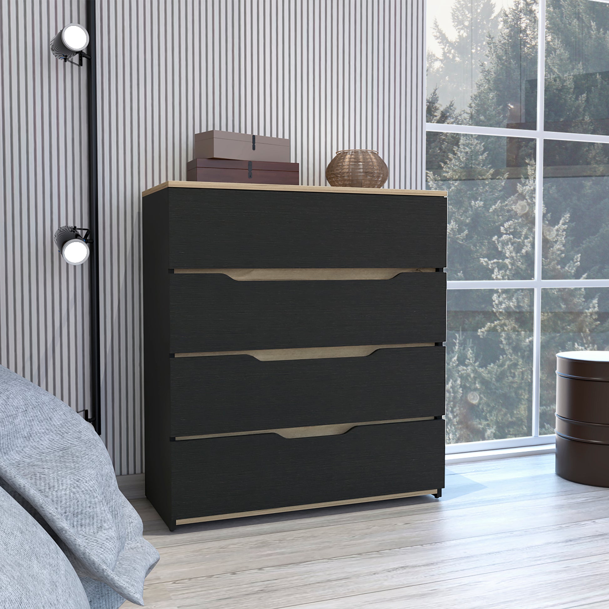 Lynbrook 4 Drawer Dresser Black Wengue And Light Oak Black Particle Board