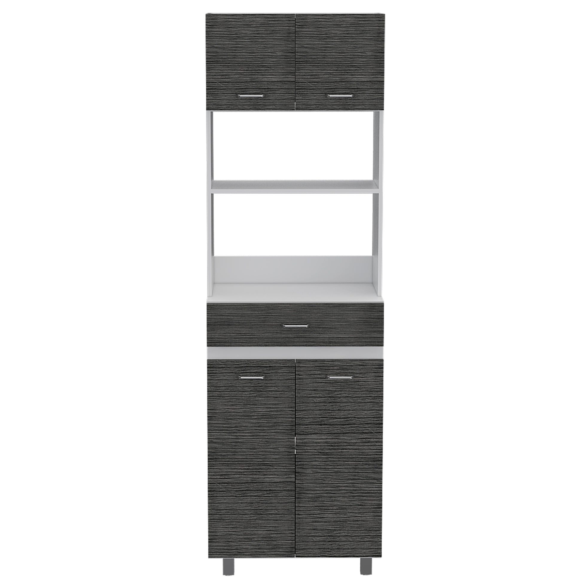 Pembrooke 2 Shelf 1 Drawer Microwave Pantry Cabinet Smokey Oak And White Gray Particle Board