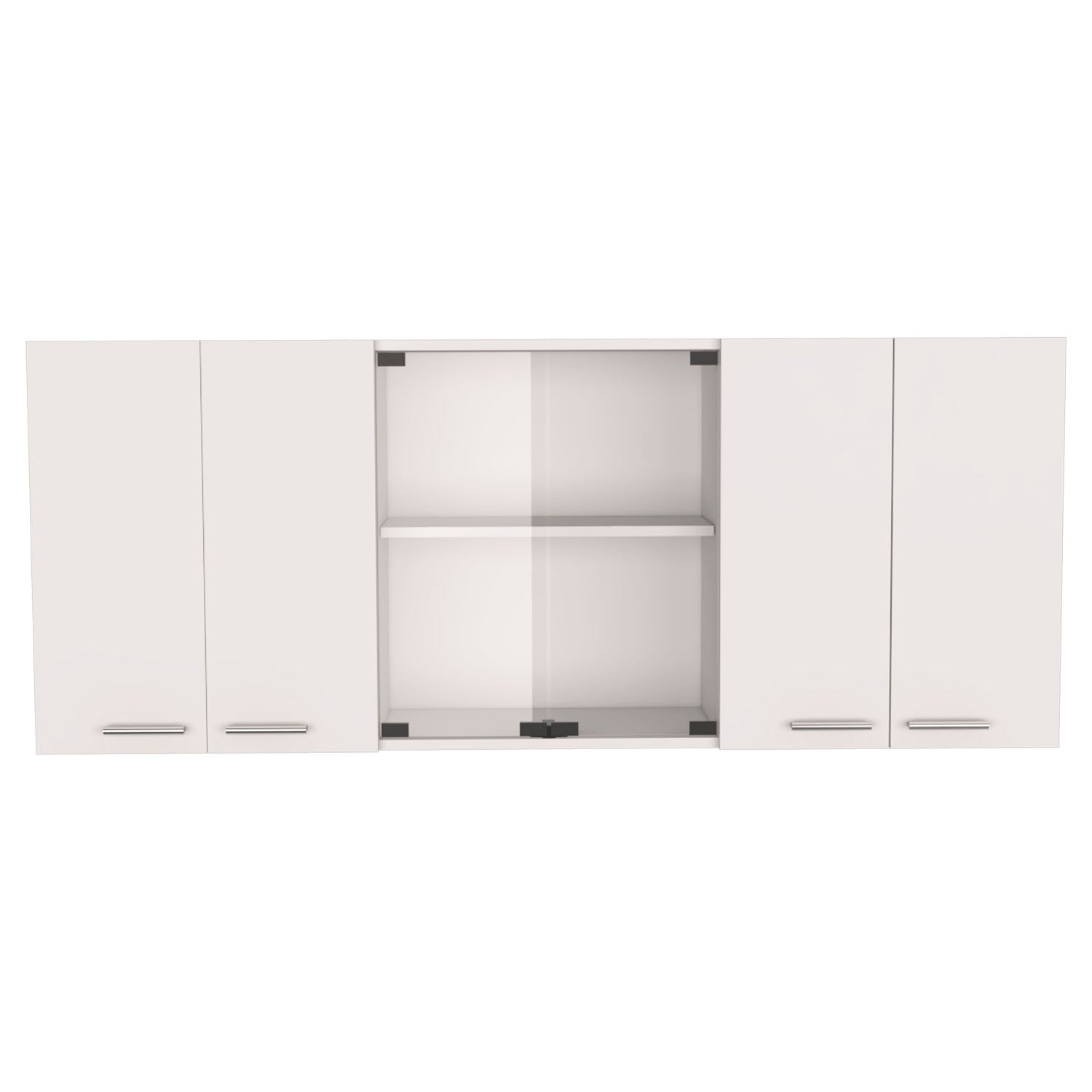 Shelton 59 Inch Two Center Glass Doors Wall Cabinet White White Particle Board