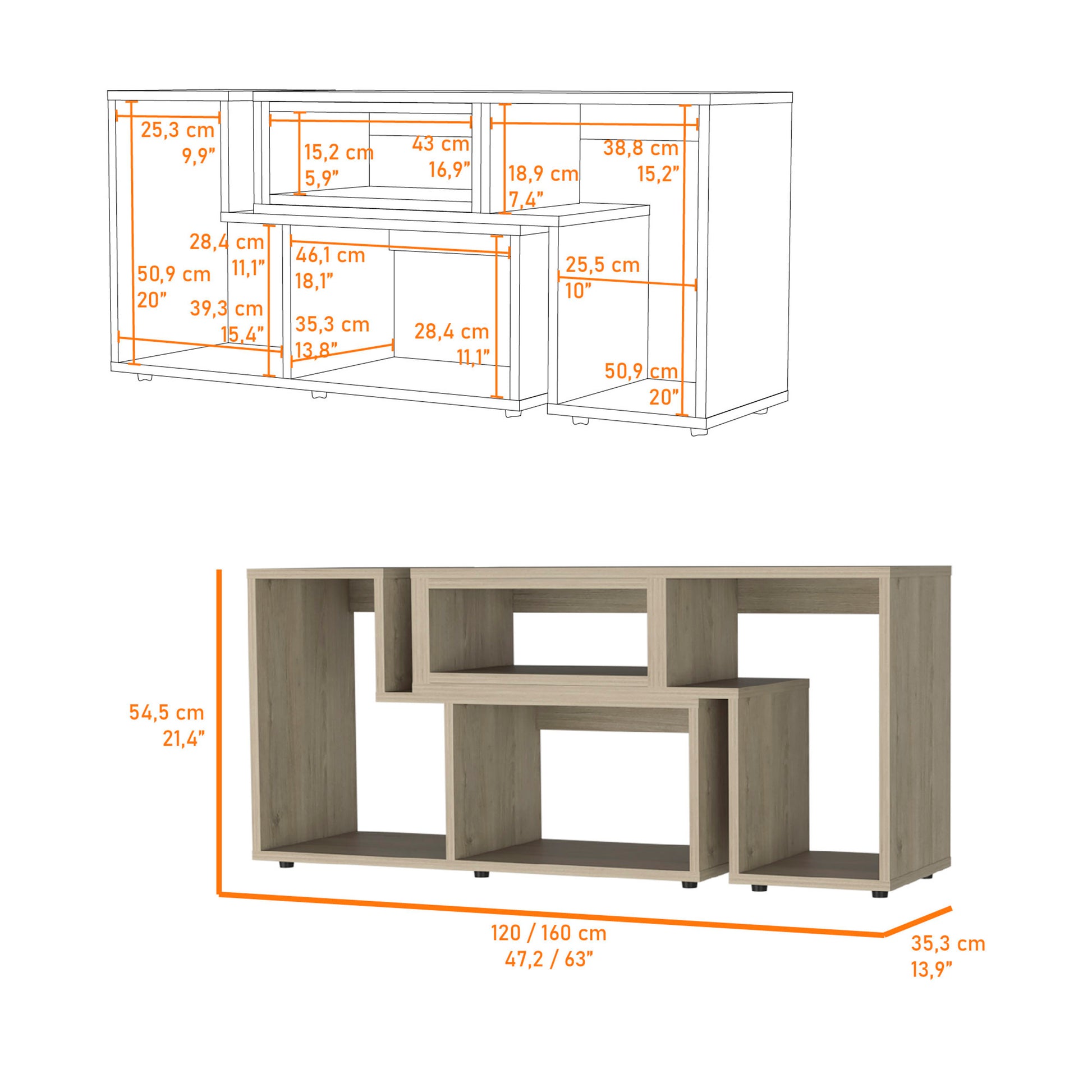 Anacapa Rectangle Reversible Tv Stand Light Pine Beige 60 69 Inches Particle Board