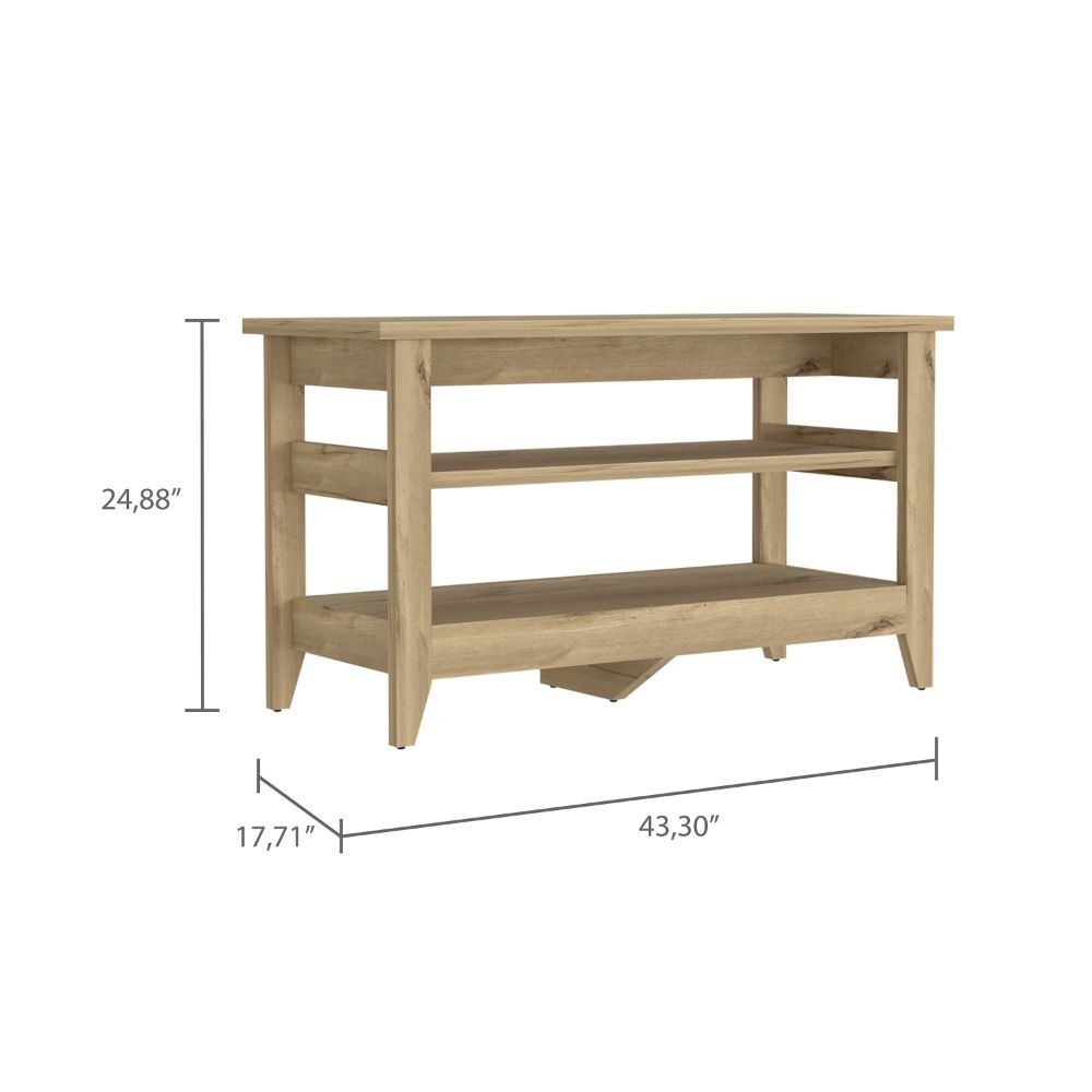 Light Oak 2 Shelf Rectangle Storage Bench Light Oak Particle Board