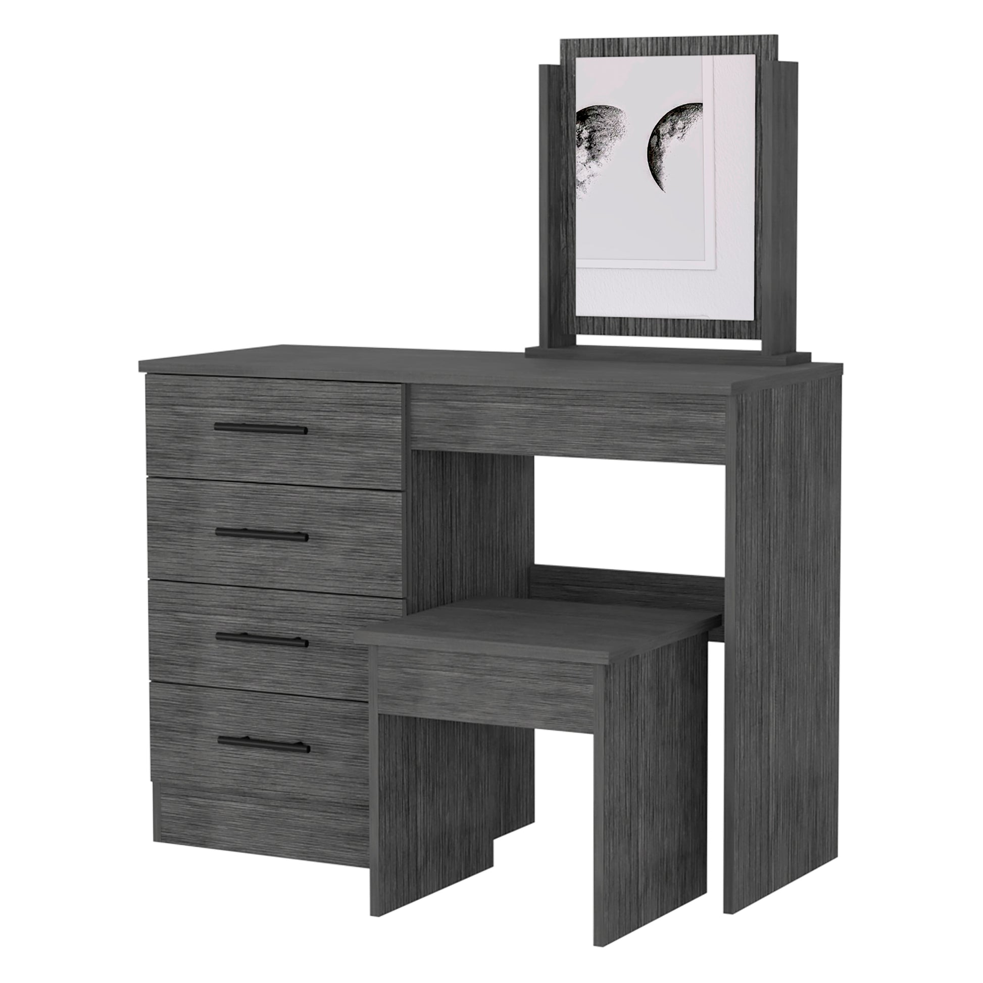 Stonington 4 Drawer Makeup Dressing Table With Stool Smokey Oak Gray Particle Board