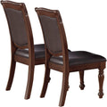 Majestic Classic Formal Dining Room Table And 4X Side Chairs Brown 5Pc Set Dining Table Pedestal Base Round Table Faux Leather Brown Brown Dining Room Luxury,Traditional Rubberwood Rubber Wood