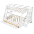 Twin Over Full Bunk Bed With Drawers Ladder And Storage Staircase, White White Solid Wood Mdf