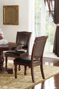 Majestic Classic Formal Dining Room Table And 4X Side Chairs Brown 5Pc Set Dining Table Pedestal Base Round Table Faux Leather Brown Brown Dining Room Luxury,Traditional Rubberwood Rubber Wood
