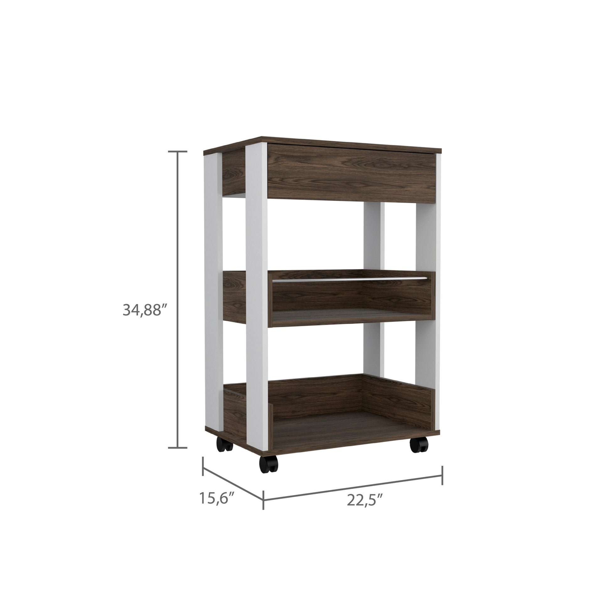 White And Dark Walnut 1 Drawer 2 Shelf Kitchen Cart With Caster Brown Particle Board