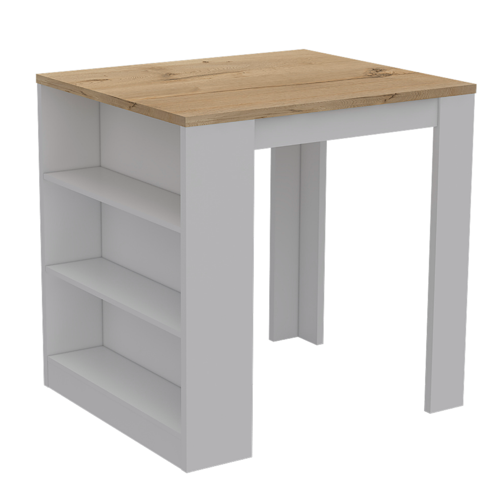 Elkins 3 Drawer Kitchen Island White And Pine White Particle Board