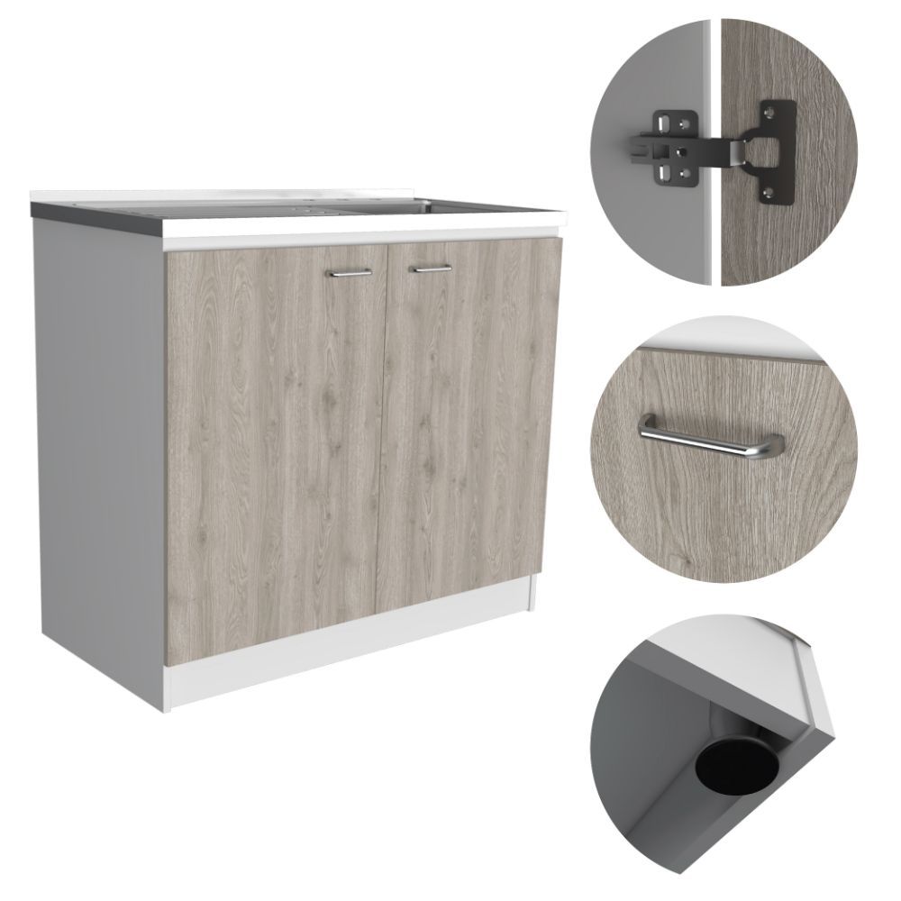 Brookeline Rectangle 2 Door Utility Sink And Cabinet White And Light Gray White Particle Board