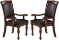 Royal Majestic Formal Set Of 2 Arm Chairs Brown Color Rubberwood Dining Room Furniture Faux Leather Upholstered Seat Brown Brown Dining Room Luxury,Traditional Arm Chair Rubberwood Rubber Wood