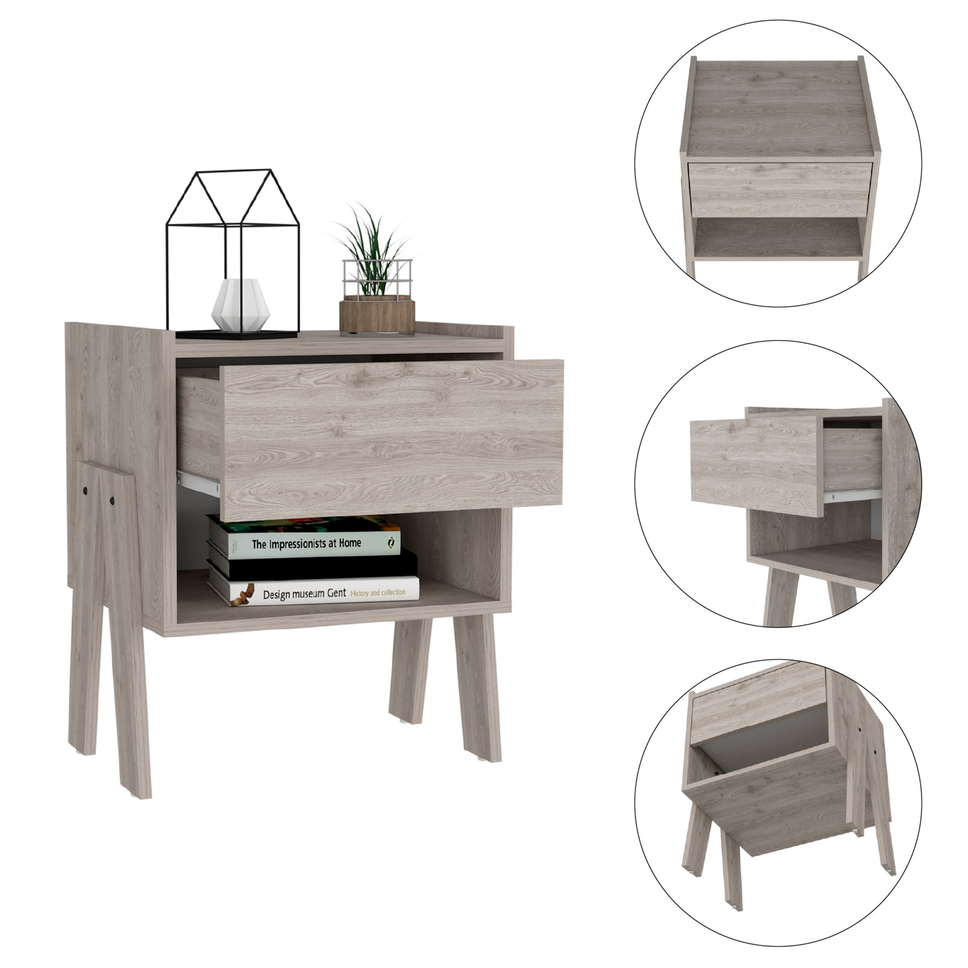 Hosley 1 Drawer 1 Shelf Nightstand Light Grey Light Gray Particle Board