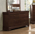 Brown Cherry Finish Louis Phillipe Style Bedroom Furniture 1Pc Dresser Of 6X Drawers Hidden Drawers Wooden Furniture Brown Mix 5 Drawers & Above Bedroom Traditional Wood