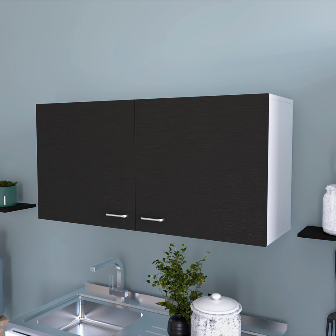 Carbon Espresso Rectangle 2 Door Wall Cabinet Black Particle Board