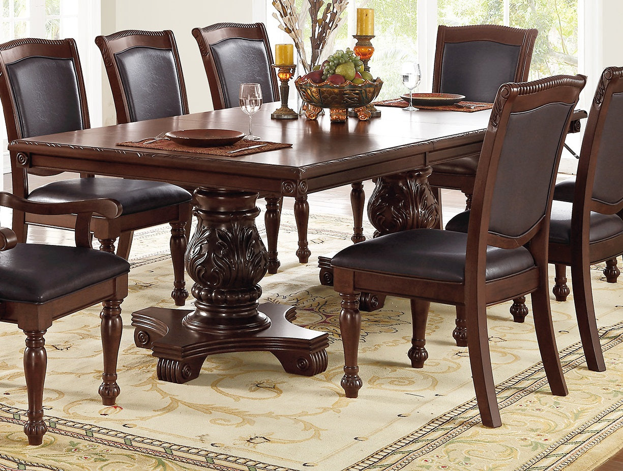 Majestic Royal Dining Room Table W Leaf 2X Arm Chairs And 6X Side Chairs Brown 9Pc Set Rubberwood Dining Table Double Pedestal Base Rectangle Table Brown Wood Dining Room Solid Wood Rubberwood Rectangular Dining Table With Chair Upholstered Chair Wood