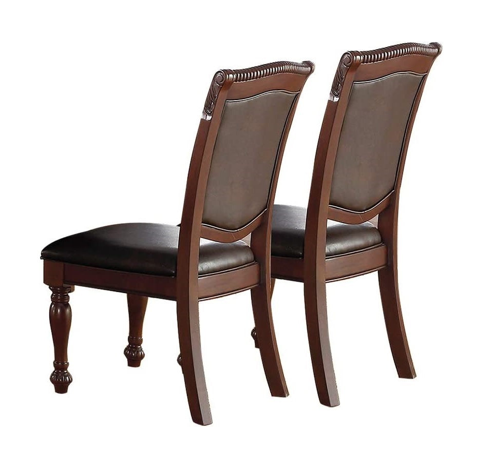 Majestic Classic Formal Dining Room Table And 4X Side Chairs Brown 5Pc Set Dining Table Pedestal Base Round Table Faux Leather Brown Brown Dining Room Luxury,Traditional Rubberwood Rubber Wood