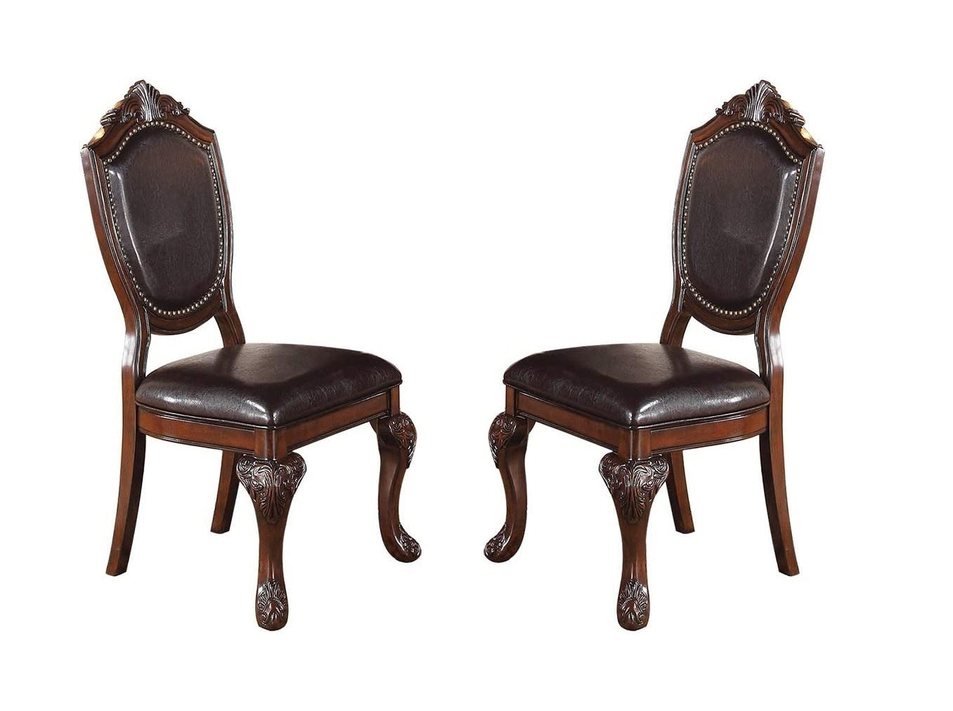 Classic Formal Dining Room Table And 4X Side Chairs Brown 5Pc Set Dining Table Pedestal Base Antique Round Table Faux Leather Upholstered Chair Brown Wood Dining Room Solid Wood Rubberwood Round Dining Table With Chair Wood Wood Brown Solid Back Seats 4