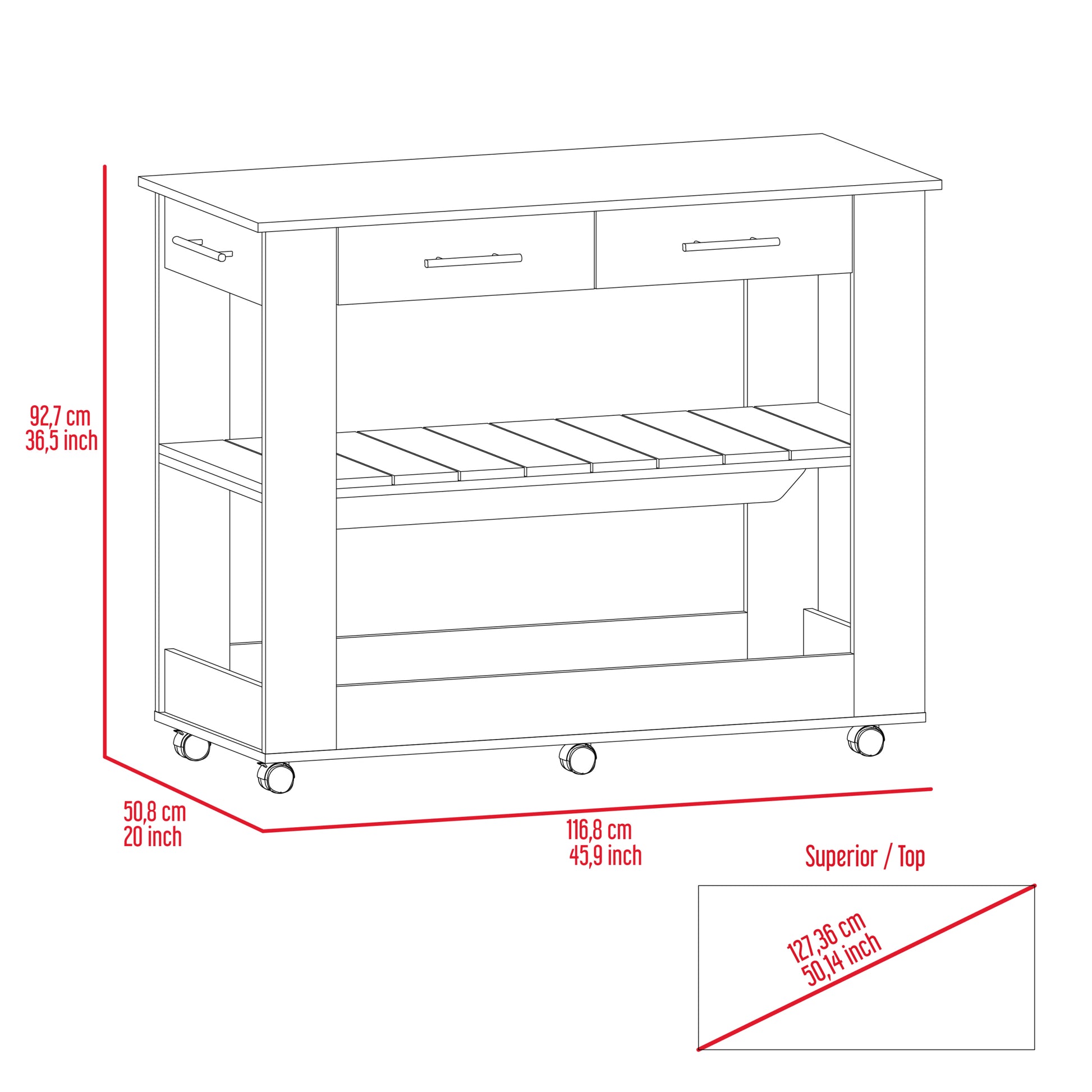 Rockaway 2 Drawer 2 Shelf Kitchen Island Black Wengue And Light Oak Black Particle Board