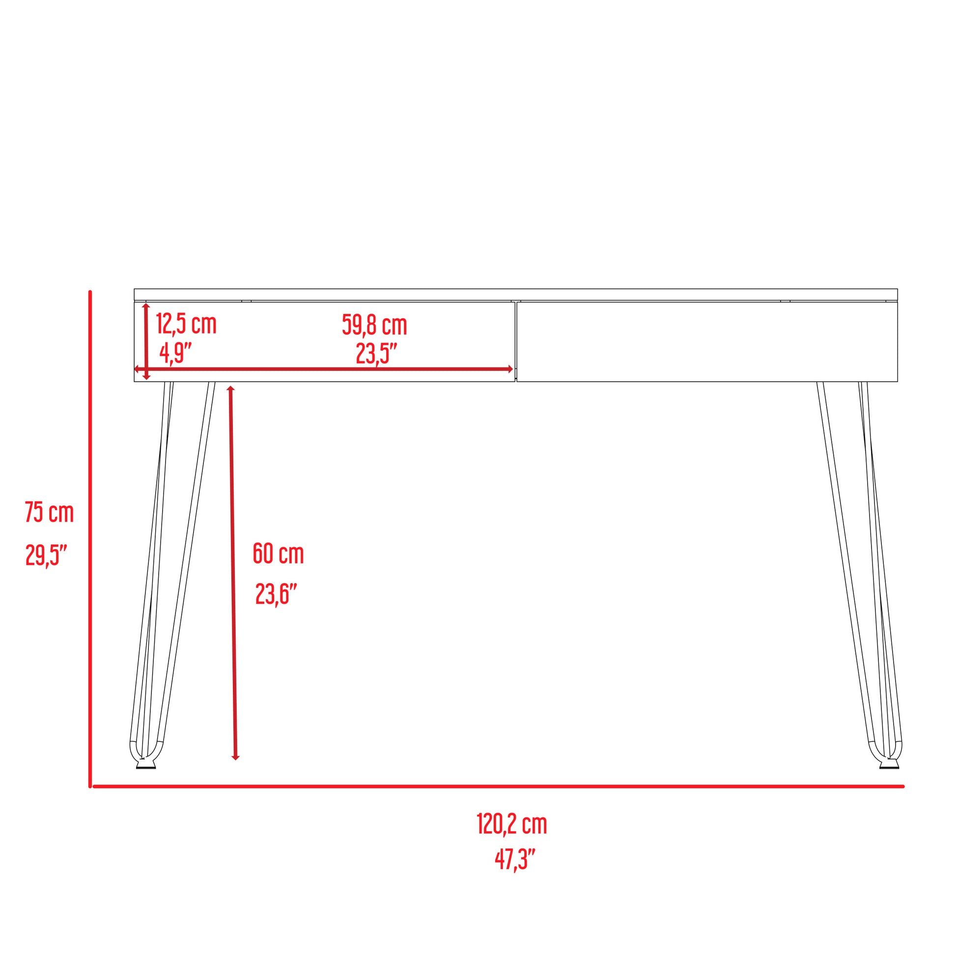 Canton 2 Drawer Writing Desk With Hairpin Legs Smokey Oak Gray Particle Board