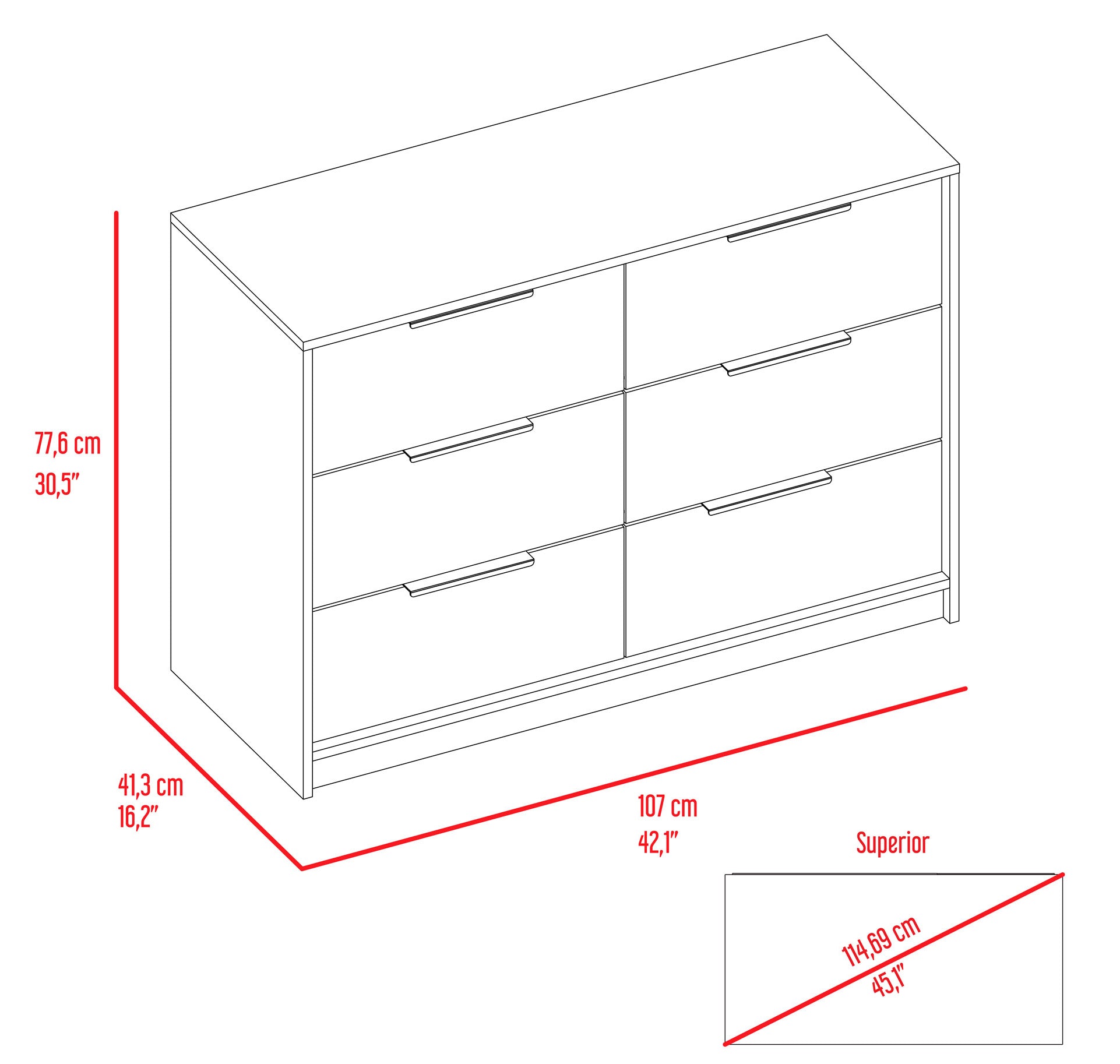 Longhill 6 Drawer Rectangle Dresser Pine And White White Particle Board