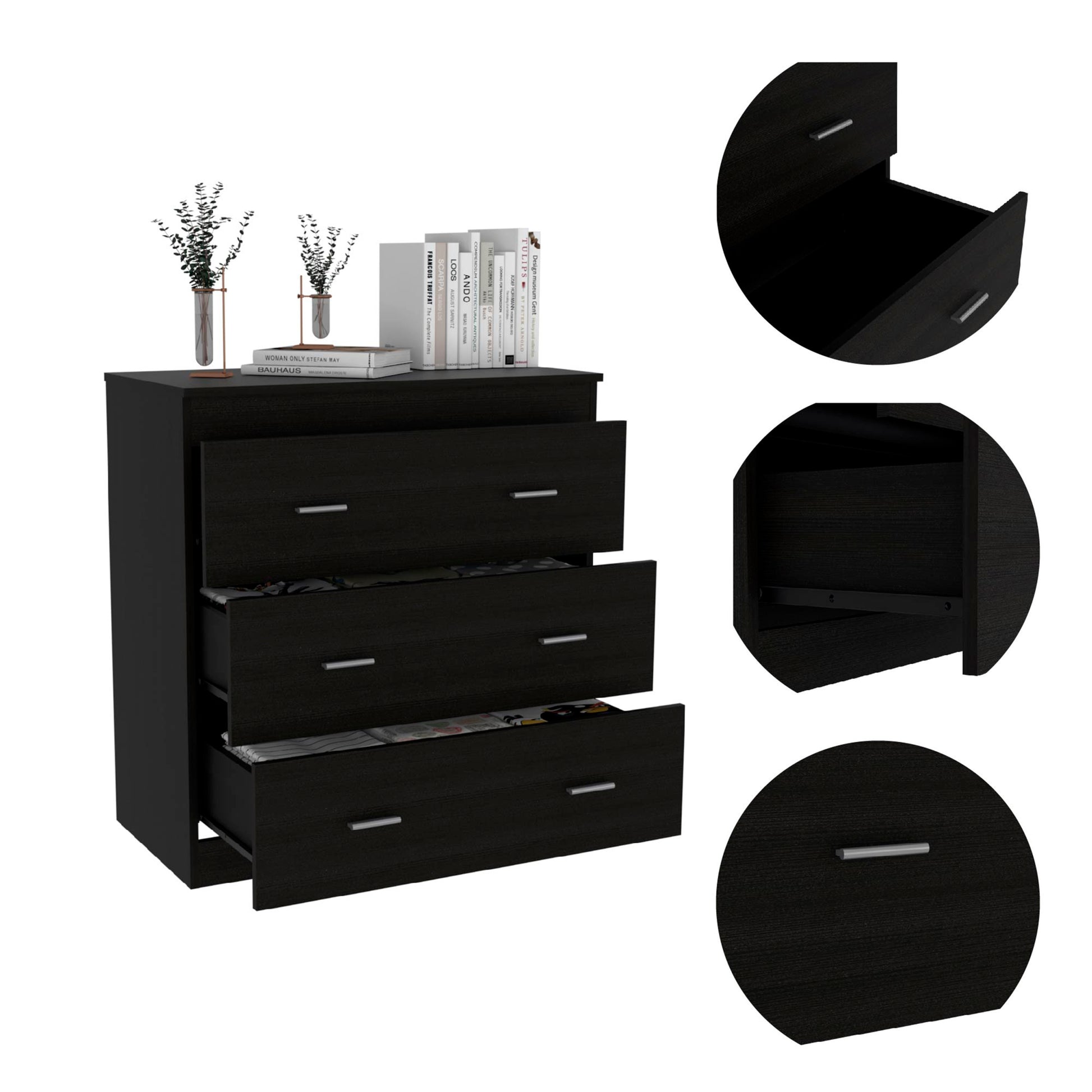 Montclair 3 Drawer Dresser Black Black Particle Board