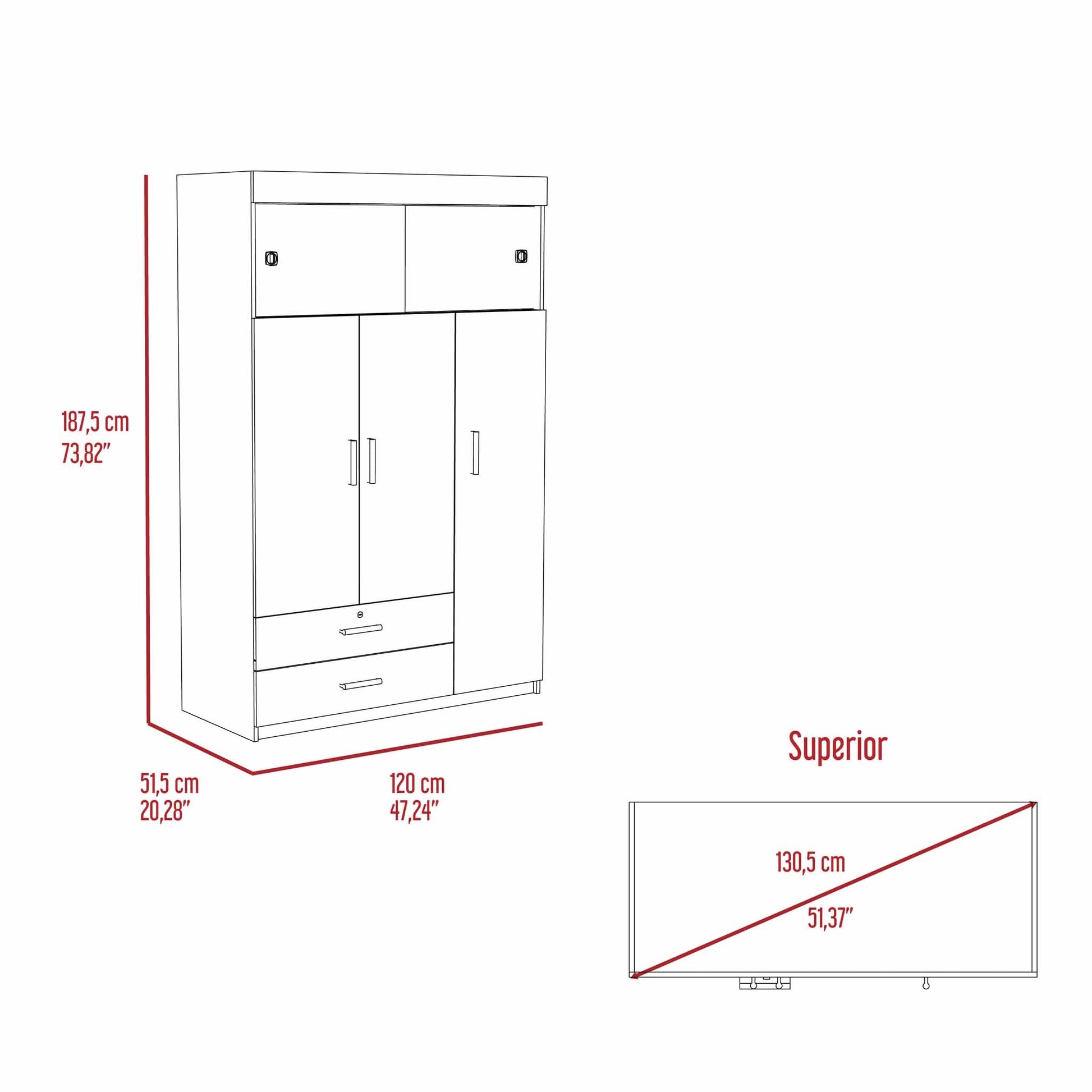 Kingswood 2 Drawer Rectangle Armoire White White Particle Board