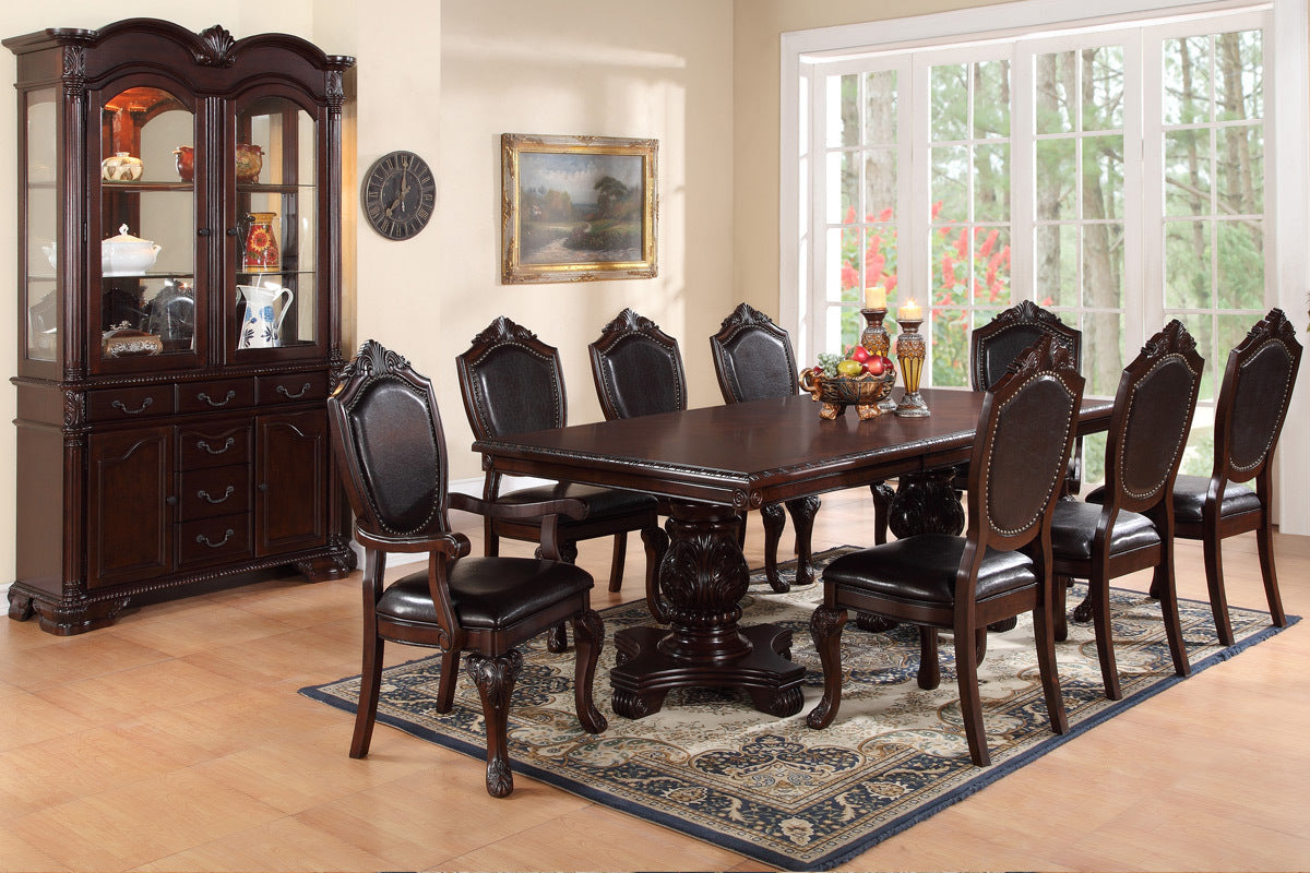 Formal Dining Room Table W Leaf Brown 1Pc Dining Table Only Double Pedestal Base Royal Rectangle Table Brown Espresso Dining Room Luxury,Traditional Rubberwood Rubber Wood