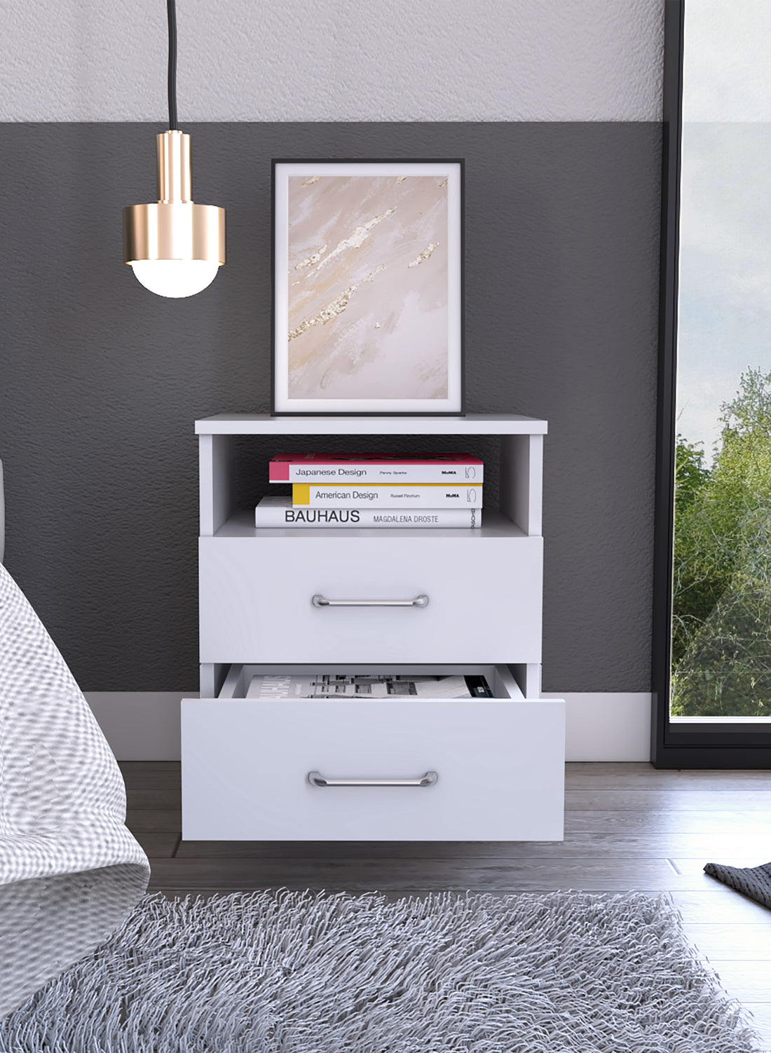 Brookeline 2 Drawer 1 Shelf Rectangle Nightstand White White Particle Board