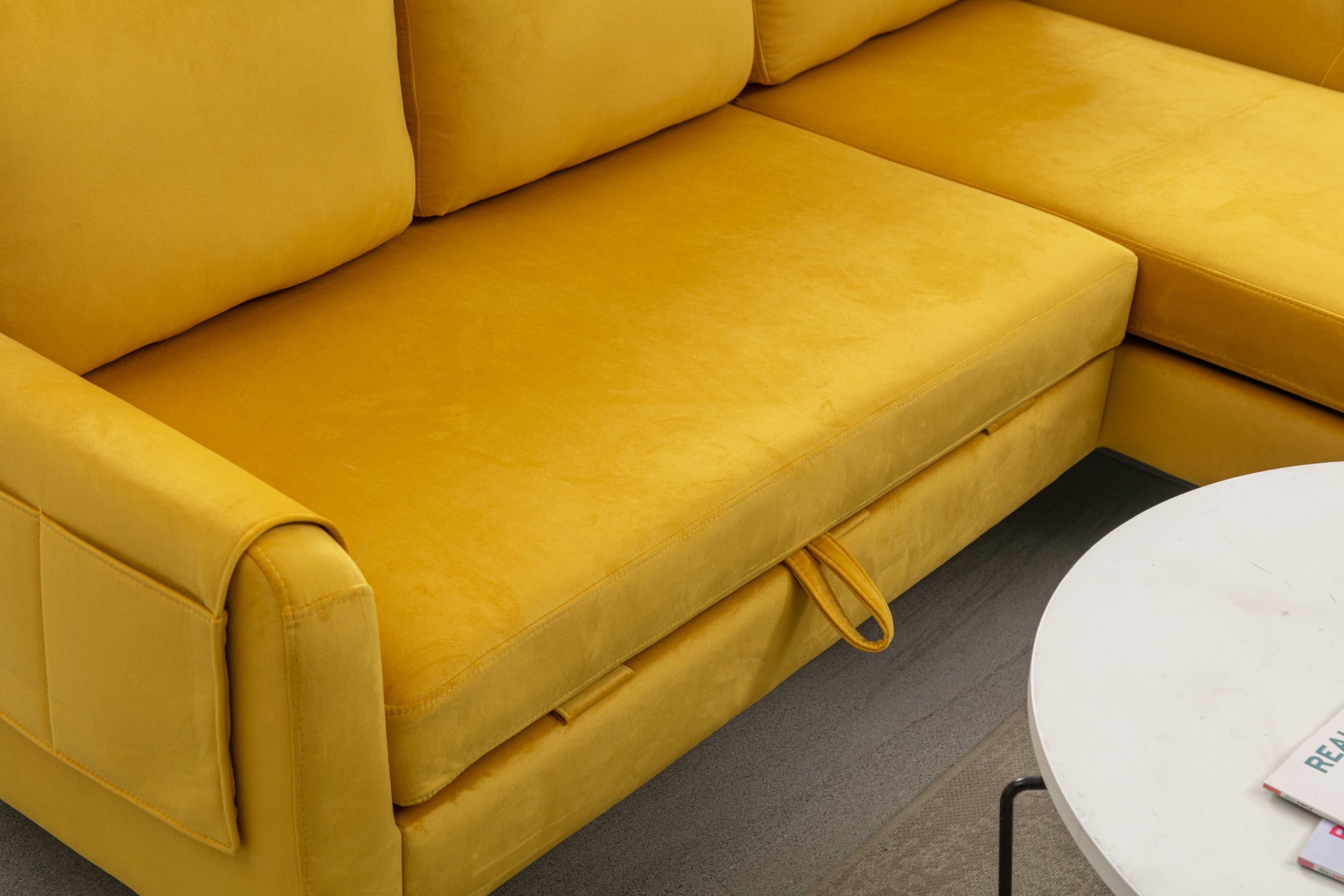 United We Win Sectional Sofa Reversible Sectional Sleeper Sectional Sofa With Storage Chaise Mustard Polyester