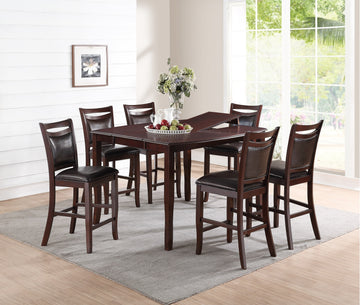 Dining Room Furniture Dark Brown Counter Height Dining Table W Butterfly Leaf 6X High Chairs Wooden Top 7Pc Set Table Contemporary Dark Brown Dining Room Contemporary,Modern Rubber Wood