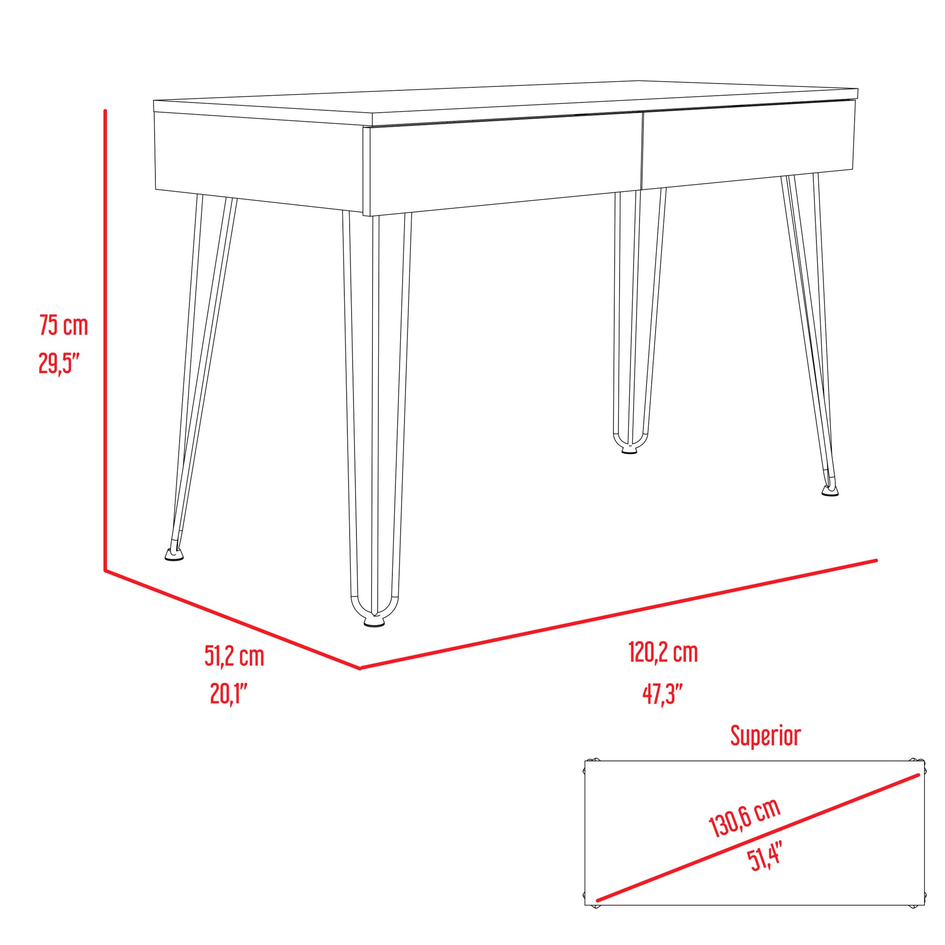 Canton 2 Drawer Writing Desk With Hairpin Legs Smokey Oak Gray Particle Board