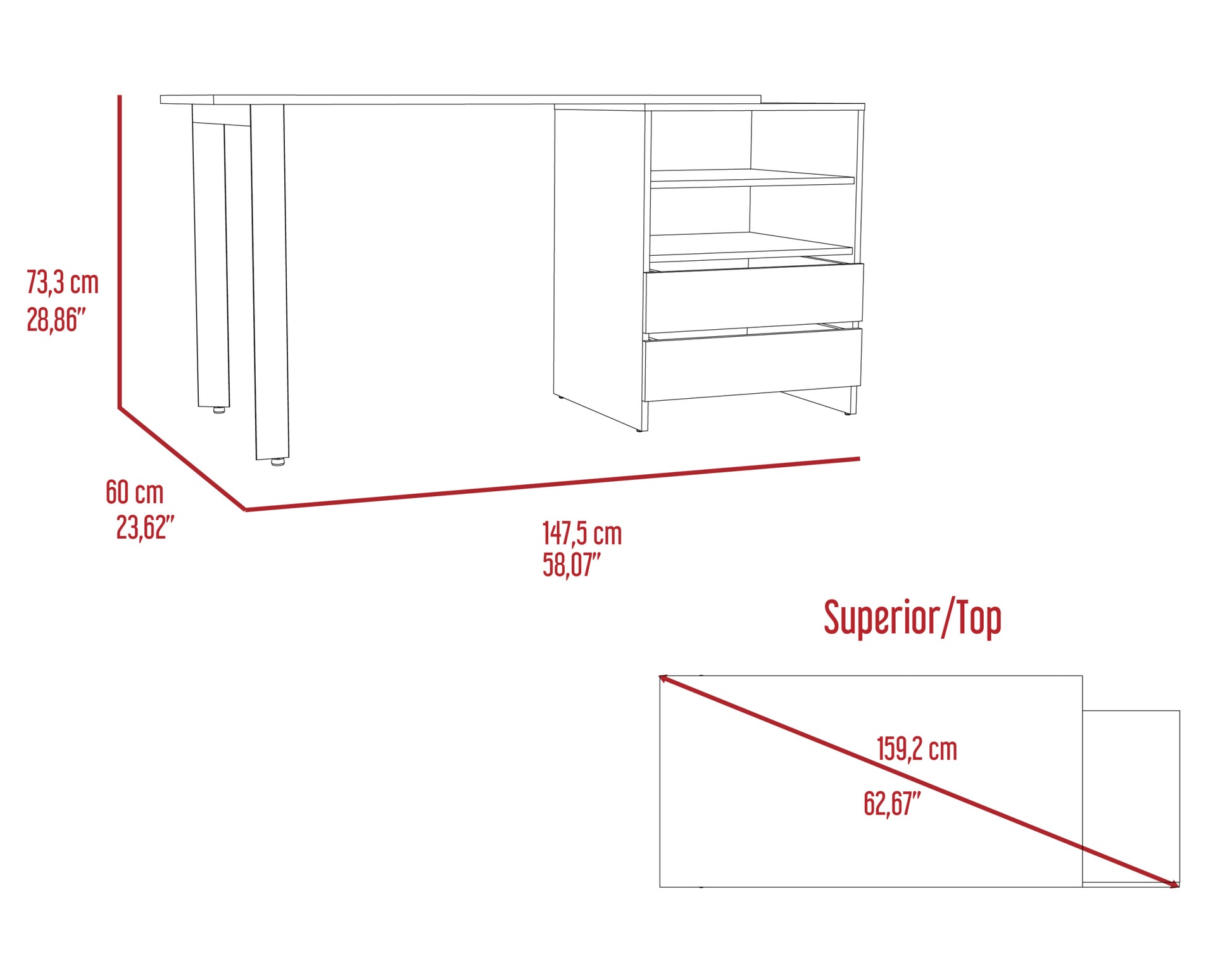 Light Gray 2 Drawer 2 Shelf Writing Desk Light Gray Particle Board