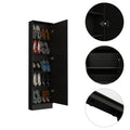 Black Wengue Rectangle Tall Shoe Cabinet With Mirror Black Particle Board