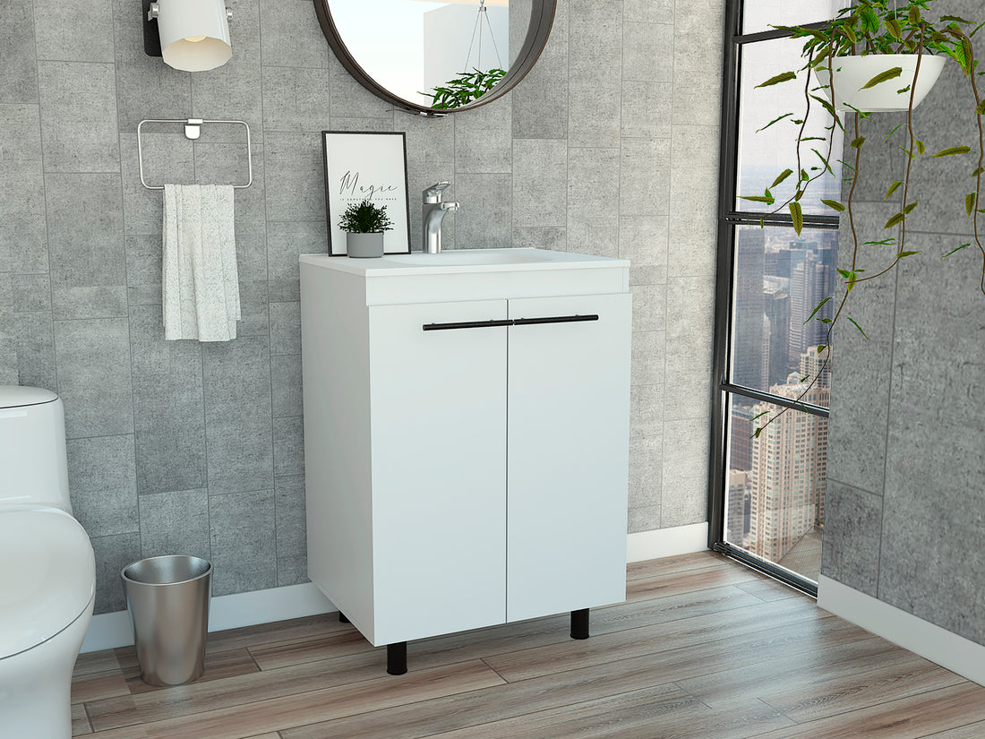 Sienna 2 Door Rectangle Freestanding Vanity Cabinet White White Particle Board