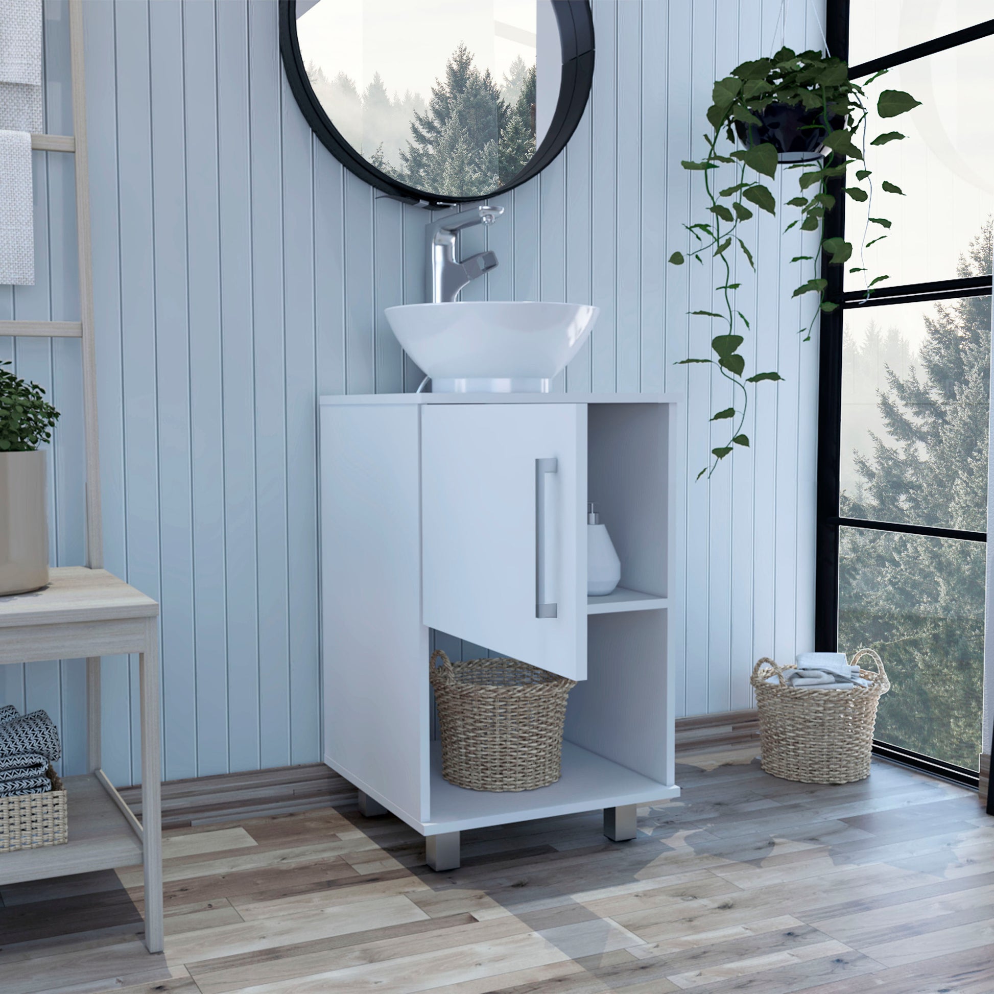 Saybrooke 1 Shelf Single Bathroom Vanity White White Particle Board