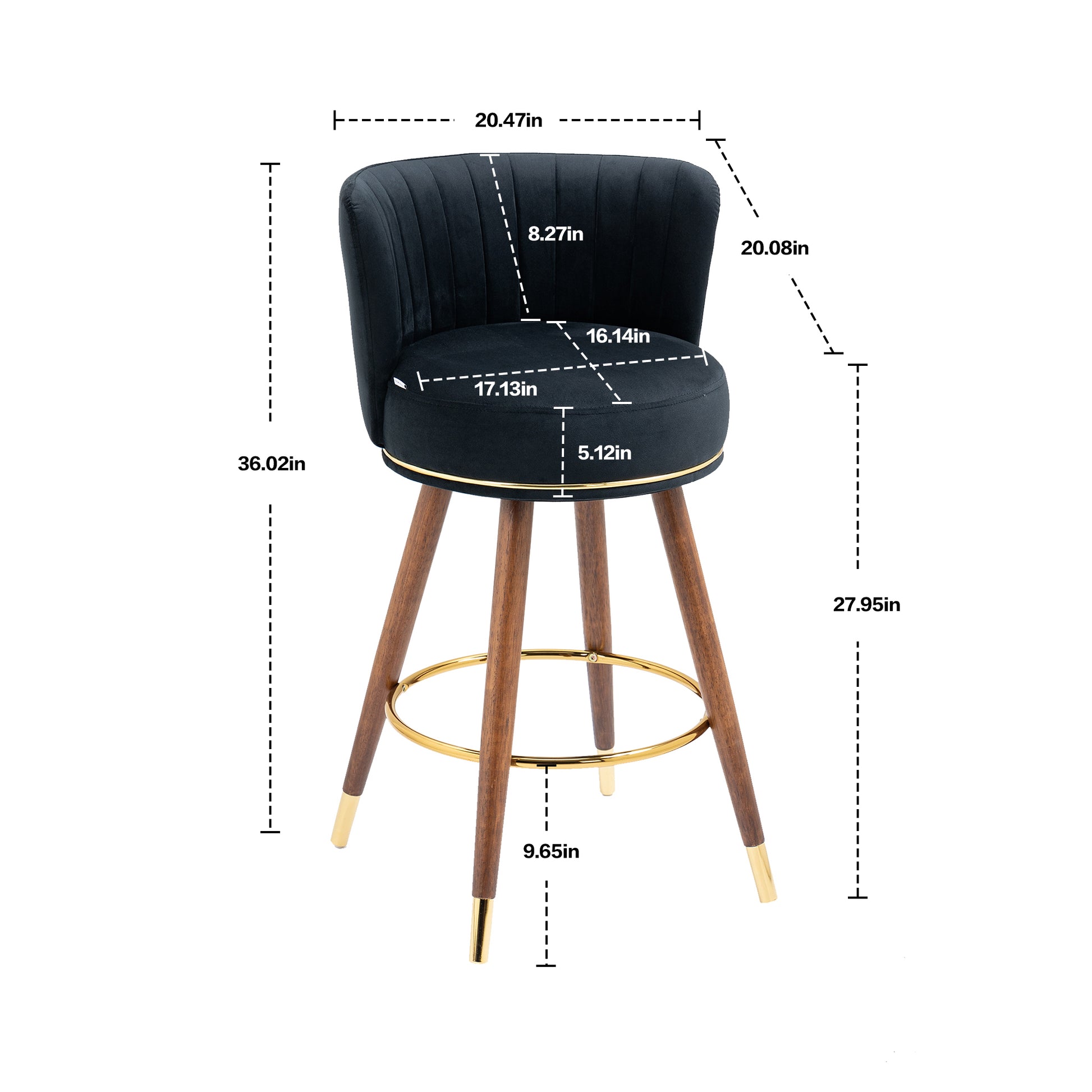 Coolmore Counter Height Bar Stools Set Of 2 For Kitchen Counter Solid Wood Legs With A Fixed Height Of 360 Degrees Black Solid Wood