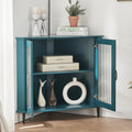 Corner Cabinet, Corner Night Stand, Free Standing Storage Shelf Organizer Teal Blue Primary Living Space Adjustable Shelves Mdf Glass